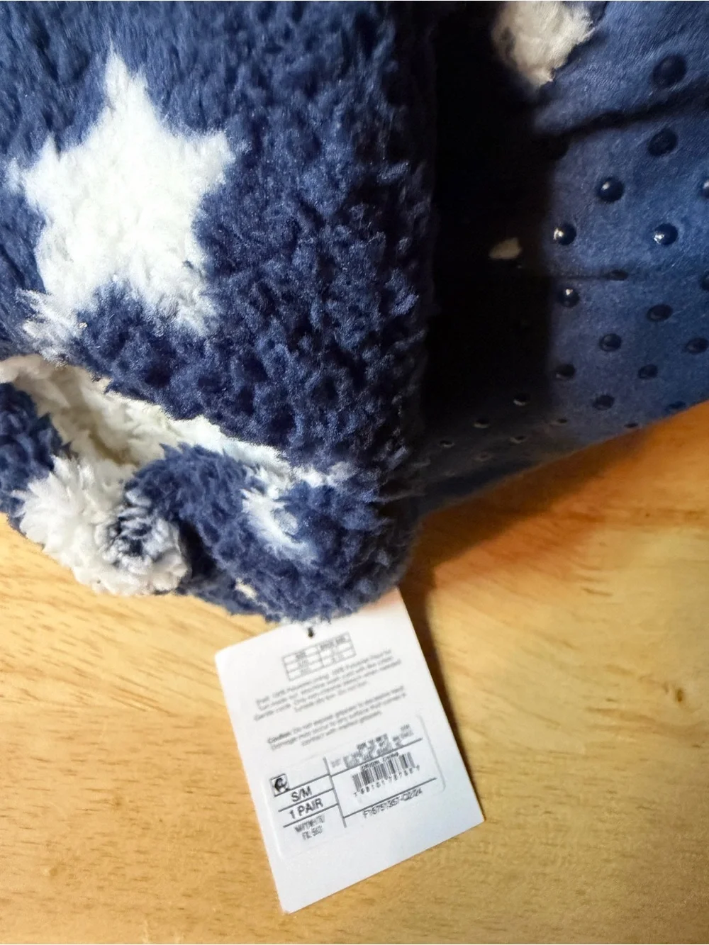 Source Unknown Navy and White Star Fleece Slipper Socks